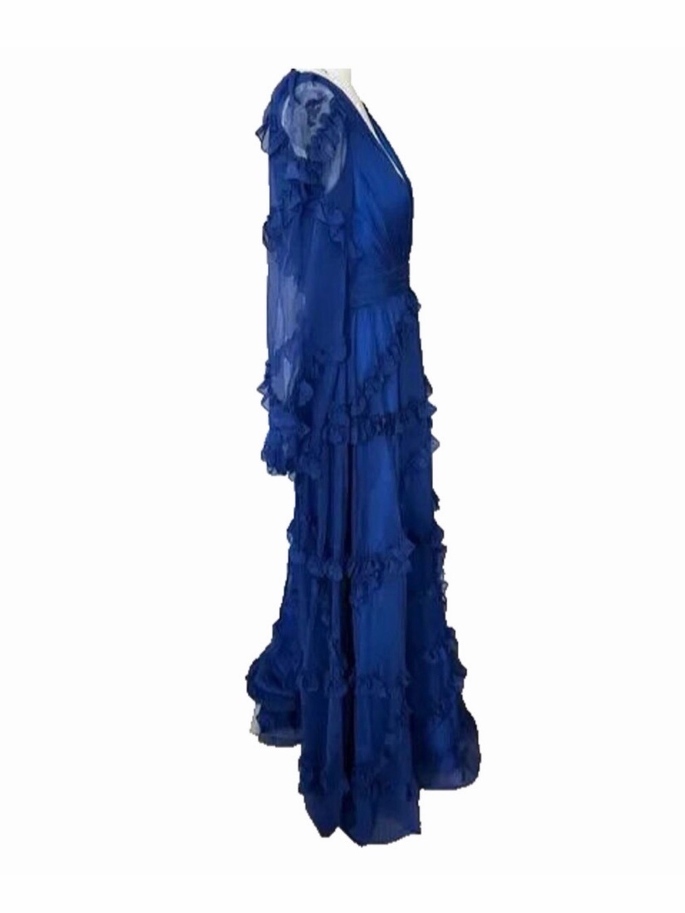 Mac Duggal Royal Blue V-Neck Ruffle Tiered Maxi Dress - Picture 8 of 9